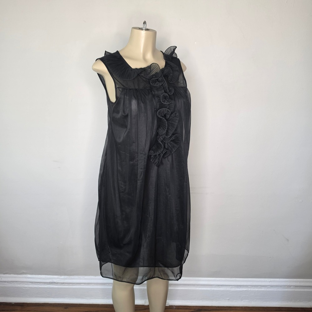 Gossard Nightgown Womens S Black Montex Vintage Sheer Ruffle Babydoll Sleepwear